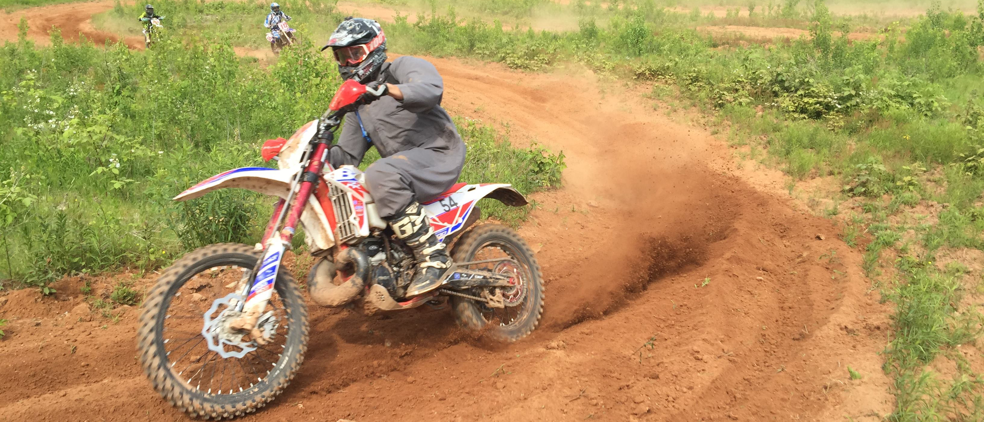 Charging Hard on the moto portion of the Hare Scramble race course